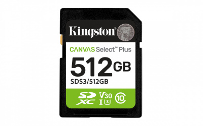Memoria Flash Kingston Canvas Select Plus, 512GB SD UHS-I Clase 10 