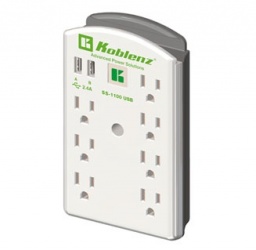 Koblenz Supresor de Pared SS-1100 USB, 9 Contactos, 2x USB, 1100 Joules, 120V, Blanco 