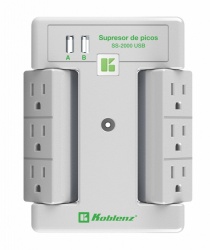 Koblenz Supresor de Picos SS-2000 USB, 6 Salidas, 2 Puertos USB, 2.000 Joules 
