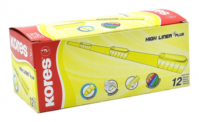 Kores Marca Textos High liner plus, Amarillo, 12 Piezas 