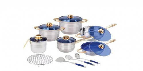 Kuche Batería de Cocina Vulcana, 16 Piezas, Acero Inoxidable 