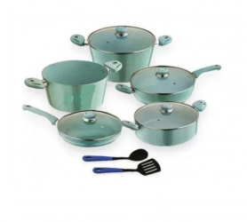 Kuche Batería de Cocina Turquesa, 11 Piezas, Aluminio, Verde/Turquesa 