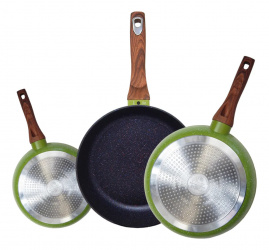 Kuche Juego de Sartenes Alba Premium, 3 Piezas, Antiadherente, Cerámica, Verde 