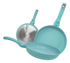 Kuche Juego de Sartenes Alba Premium, 3 Piezas, Antiadherente, Cerámica, Azul 