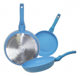 Kuche Juego de Sartenes Alba Premium, 3 Piezas, Antiadherente, Cerámica, Azul 