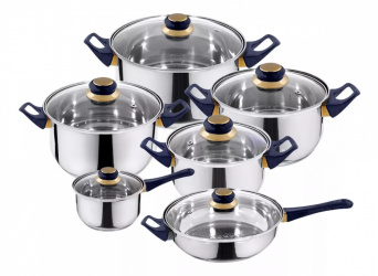 Kuche Batería de Cocina Chapala, Acero Inoxidable, 12 Piezas, Plata/Azul 