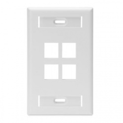 Leviton Placa de Pared QuickPort con Ventanas ID, 4 Puertos, Blanco 