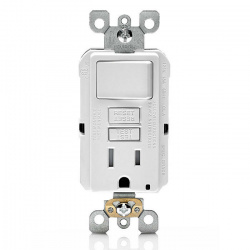 Leviton Tomacorriente GFSW1-W, 1 Enchufe + 1 Apagador, 125V, 15A, Blanco 