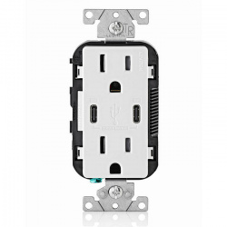 Leviton Tomacorriente T5635-00W, 2 Enchufes, 2x USB-C, 125V, 15A, Blanco 