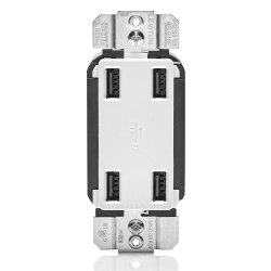 Leviton Tomacorriente USB4P-W, 4x USB-A, 125V, 4.2A, Blanco 