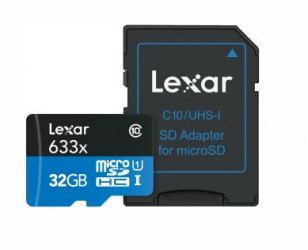 Memoria Flash Lexar 633x, 32GB MicroSDHC UHS-I Clase 10, con Adaptador 