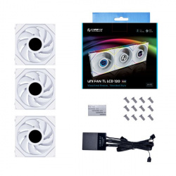Ventilador Lian Li UNI FAN TL LCD RGB, 120mm, 350 - 1900RPM, Blanco - 3 Piezas, Incluyue Hub 