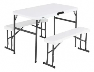 Lifetime Mesa Plegable 60365, 100cm x 60cm, Blanco,Incluye Bancas 