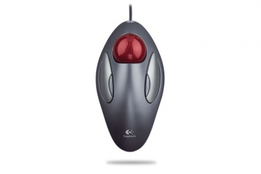 Mouse Logitech Óptico Trackman Marble, Alámbrico, USB+PS/2, Gris/Rojo 