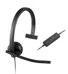 Logitech H570e Audífonos con Micrófono Monoaural, Alámbrico, USB, Negro 