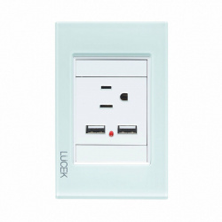 Lucek Tomacorriente BP05-CCB, 1 Enchufe + 2x USB-A, 110 - 250V, 15A, Cristal Blanco 