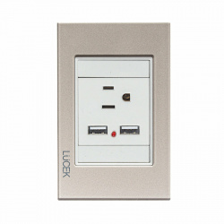 Lucek Tomacorriente BP05-CDM, 1 Enchufe + 2x USB-A, 110 - 250V, 15A, Oro/Marfil 