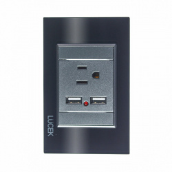 Lucek Tomacorriente BP05-CNN, 1 Echufe + 2x USB-A, 250V, 16A, Cristal Negro 