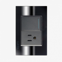 Lucek Tomacorriente BP07-CEN, 1 Enchufe + 1 Apagador, 250V, 16A, Negro 