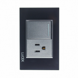 Lucek Tomacorriente BP07-KN, 1 Enchufe + 1 Apagador, 110 - 250V, 15A, Negro 