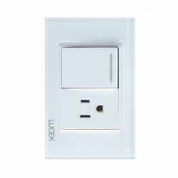 Lucek Tomacorriente BP07/3-CBB, 1 Enchufe + 1 Apagador, 110 - 250V, 15A, Cristal Blanco 
