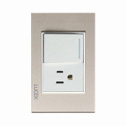 Lucek Tomacorriente BP07/3-CDM, 1 Enchufe + 1 Apagador, 110 - 250V, 15A, Cristal Dorado 