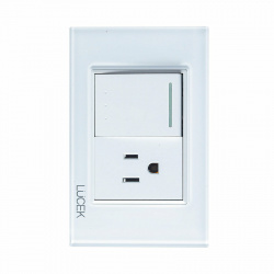 Lucek Tomacorriente BP07/3-KB, 1 Enchufe + 1 Apagador, 110 - 250V, 15A, Blanco 