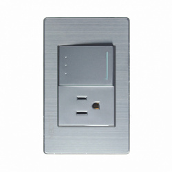 Lucek Tomacorriente BP07/3-M/A, 1 Enchufe + 1 Apagador, 127 - 250V, 15A, Plata 