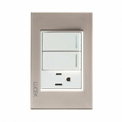 Lucek Tomacorriente BP13-CDM, 1 Enchufe + 2 Apagadores, 110 - 250V, 15A, Cristal Dorado 