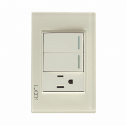 Lucek Tomacorriente BP13-KH, 1 Enchufe + 2 Apagadores, 110 - 250V, 15A, Hueso 