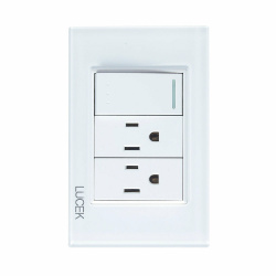 Lucek Tomacorriente BP14-CBB, 2 Enchufes + 1 Apagador, 110 - 250V, 16A, Cristal Blanco 