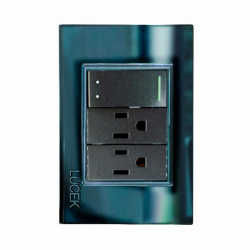 Lucek Tomacorriente BP14-CEN, 2 Enchufes + 1 Apagador, 110 - 250V, 16A, Cristal Verde 