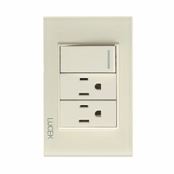 Lucek Tomacorriente BP14-KH, 2 Enchufes + 1 Apagador, 110 - 250V, 16A, Hueso 