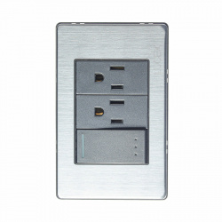 Lucek Tomacorriente BP14-M/A, 2 Enchufes + 1 Apagador, 110 - 250V, 15A, Gris 