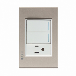 Lucek Tomacorriente BP19-CDM, 1 Enchufe + 2 Apagadores, 110 - 250V, 15A, Oro/Marfil 