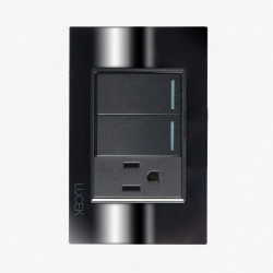 Lucek Tomacorriente BP19-CEN, 1 Enchufe + 2 Apagadores, 110 - 250V, 15A, Espejo Negro 