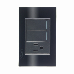 Lucek Tomacorriente BP19-CNN, 1 Enchufe + 2 Apagadores, 110 - 250V, 15A, Cristal Negro 