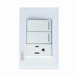 Lucek Tomacorriente BP19-KB, 2 Enchufes + 1 Apagador, 110 - 250V, 15A, Blanco 