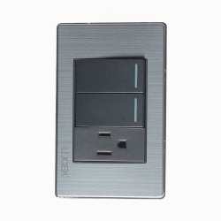 Lucek Tomacorriente BP19-M/A, 1 Enchufe + 2 Apagadores, 110 - 250V, 15A, Gris 