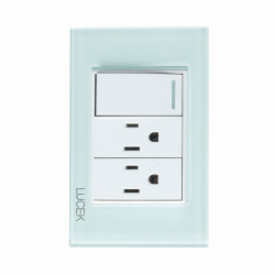 Lucek Tomacorriente BP20-CCB, 2 Enchufes + 1 Apagador, 110 - 250V, 15A, Cristal Blanco 