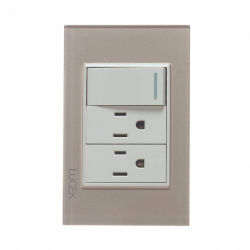 Lucek Tomacorriente BP20-CDM, 2 Enchufes + 1 Apagador, 110 - 250V, 15A, Oro/Marfil 