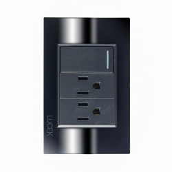 Lucek Tomacorriente BP20-CEN, 2 Enchufes + 1 Apagador, 110 - 250V, 15A, Espejo Negro 