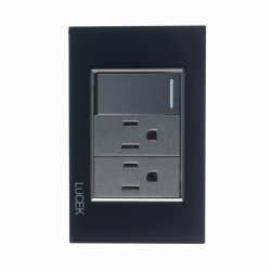Lucek Tomacorriente BP20-KN, 2 Enchufes + 1 Apagador, 110 - 250V, 15A, Negro 