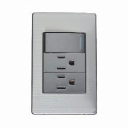Lucek Tomacorriente BP20-M/A, 2 Enchufes + 1 Apagador, 110 - 250V, 16A, Plata 