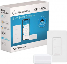 Lutron Kit de Interruptor de Luz Inteligente Caséta, Compatible con Google Assistant y Alexa, Blanco 
