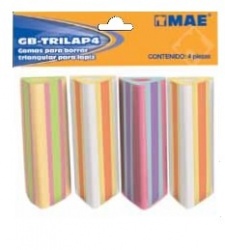 Mae Goma de Borrar Triangular, 4 Piezas, Varios Colores 