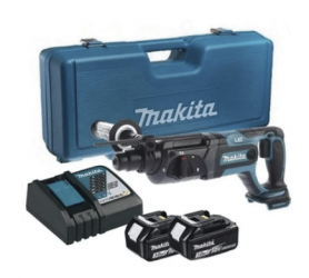 Makita Kit Rotomartillo de Batería con Percusión DHR241RFE, Inalámbrico, 18V, Azul/Negro ― incluye 2 Baterías 3Ah, Cargador y Maletín 