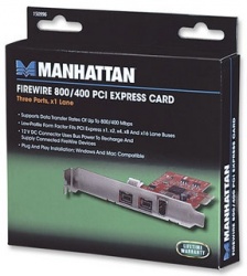 Manhattan Tarjeta PCI Express 150996, Alámbrico, 800 Mbit/s, 3 Puertos IEEE 1394/Firewire 