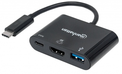 Manhattan Adaptador USB C Macho - HDMI/USB A/USB C Hembra, Negro 
