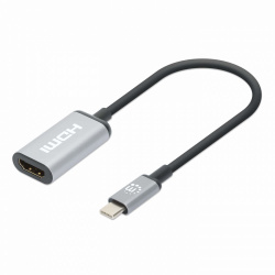 Manhattan Adaptador USB C Macho - HDMI Hembra, Negro/Plata 